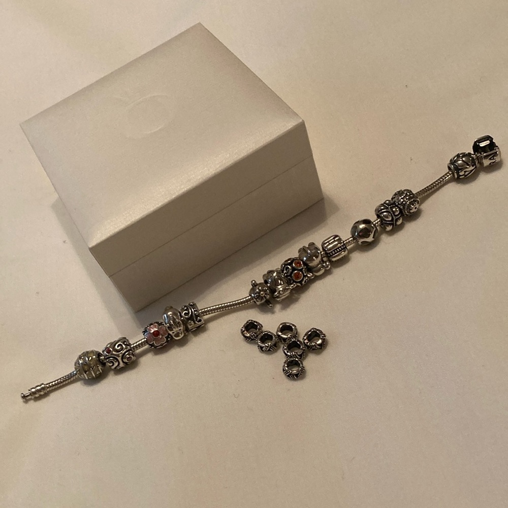 Pandora bracelet and charm lot, sterling
